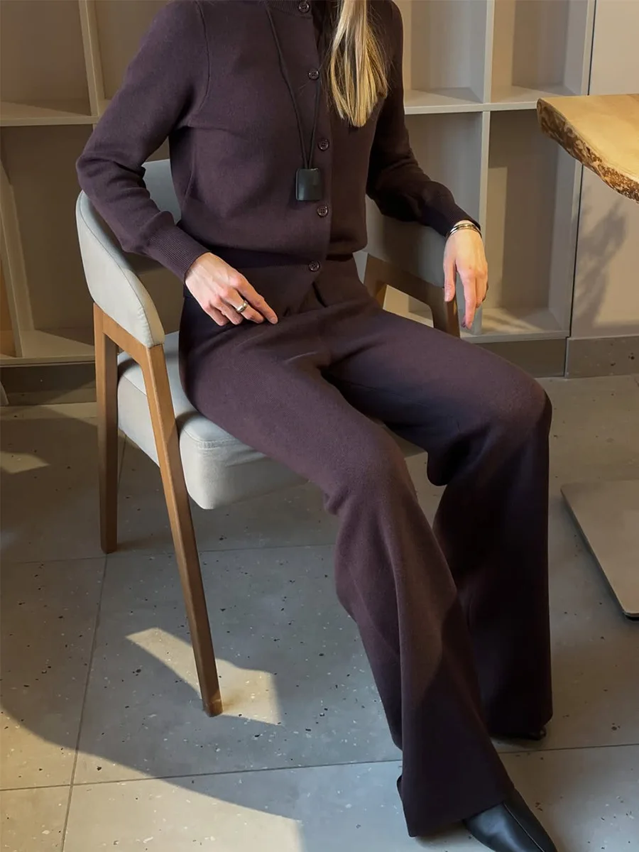 Bornladies Women's New Autumn Winter Knit Cardigan Pants Set Slim Fit Long Sleeve Long Trousers Simple Solid Color Sweater Suit