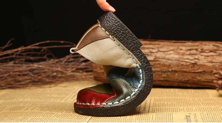 WOIZGIC Women's Ladies Female Woman Mother Shoes Flats Genuine Leather Loafers Moccasins Mixed Colorful Non Slip On Plus Size 42
