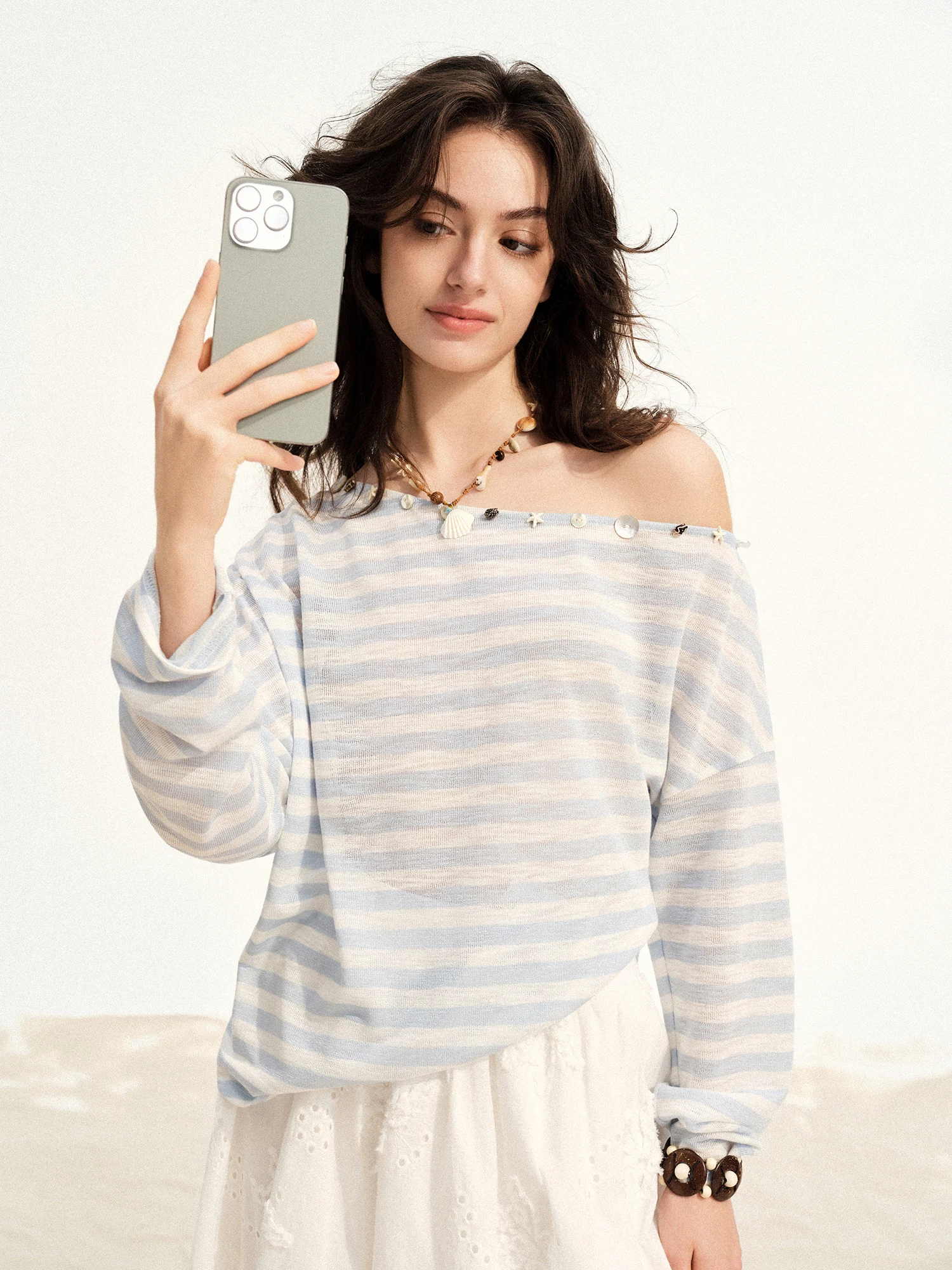 DUSHU 2026 Summer Women‘s One Shoulder Striped T-Shirt Relaxed Fit Asymmetric Top for Effortless Chic Urban Style Size Inclusive