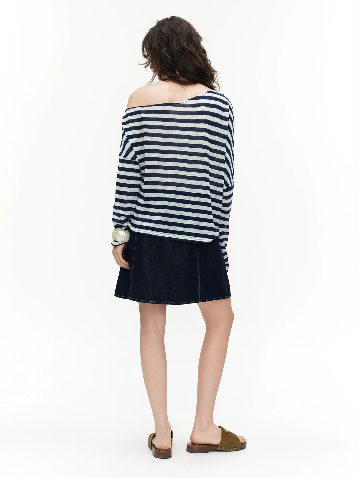 DUSHU 2026 Summer Women‘s One Shoulder Striped T-Shirt Relaxed Fit Asymmetric Top for Effortless Chic Urban Style Size Inclusive