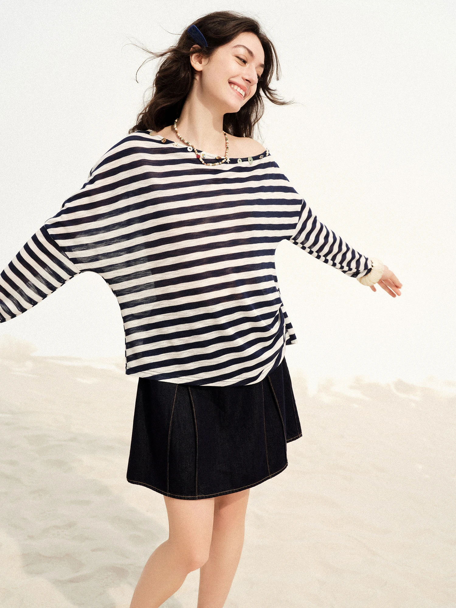 DUSHU 2026 Summer Women‘s One Shoulder Striped T-Shirt Relaxed Fit Asymmetric Top for Effortless Chic Urban Style Size Inclusive