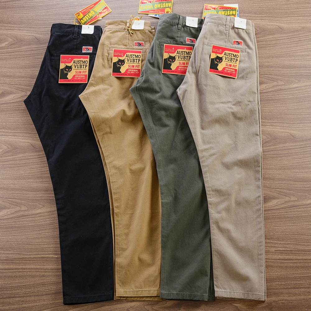2025 Spring Autumn New American Retro Twill Woven Driving Pants Men's Simple 100% Cotton Washed Chino Straight Casual Trousers