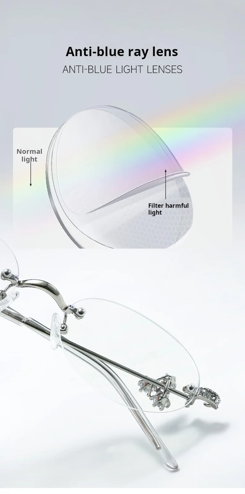 MOMOJA Women Luxury Small Oval Eyeglasses Frame Rimless Eyewear Frame Ultra Light High Quality Alloy Prescription Glasses 0803