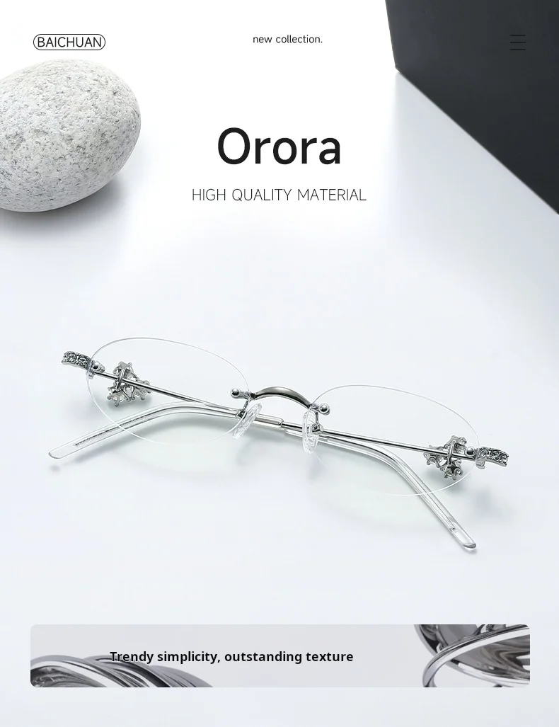 MOMOJA Women Luxury Small Oval Eyeglasses Frame Rimless Eyewear Frame Ultra Light High Quality Alloy Prescription Glasses 0803
