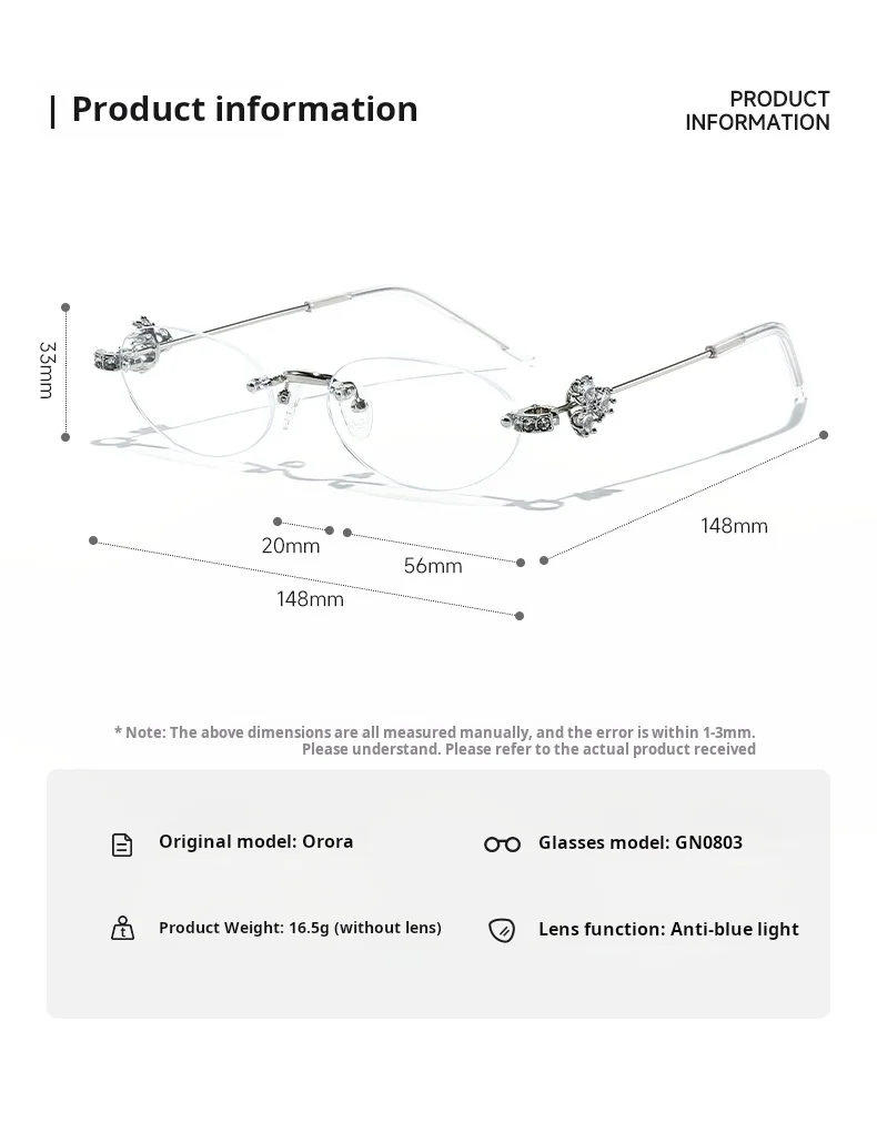 MOMOJA Women Luxury Small Oval Eyeglasses Frame Rimless Eyewear Frame Ultra Light High Quality Alloy Prescription Glasses 0803
