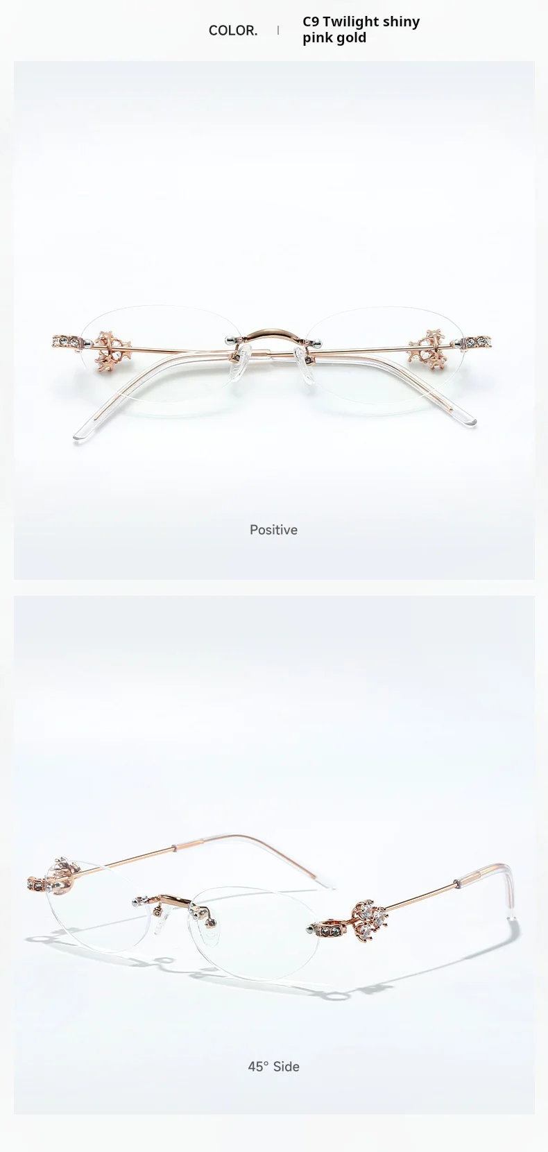 MOMOJA Women Luxury Small Oval Eyeglasses Frame Rimless Eyewear Frame Ultra Light High Quality Alloy Prescription Glasses 0803
