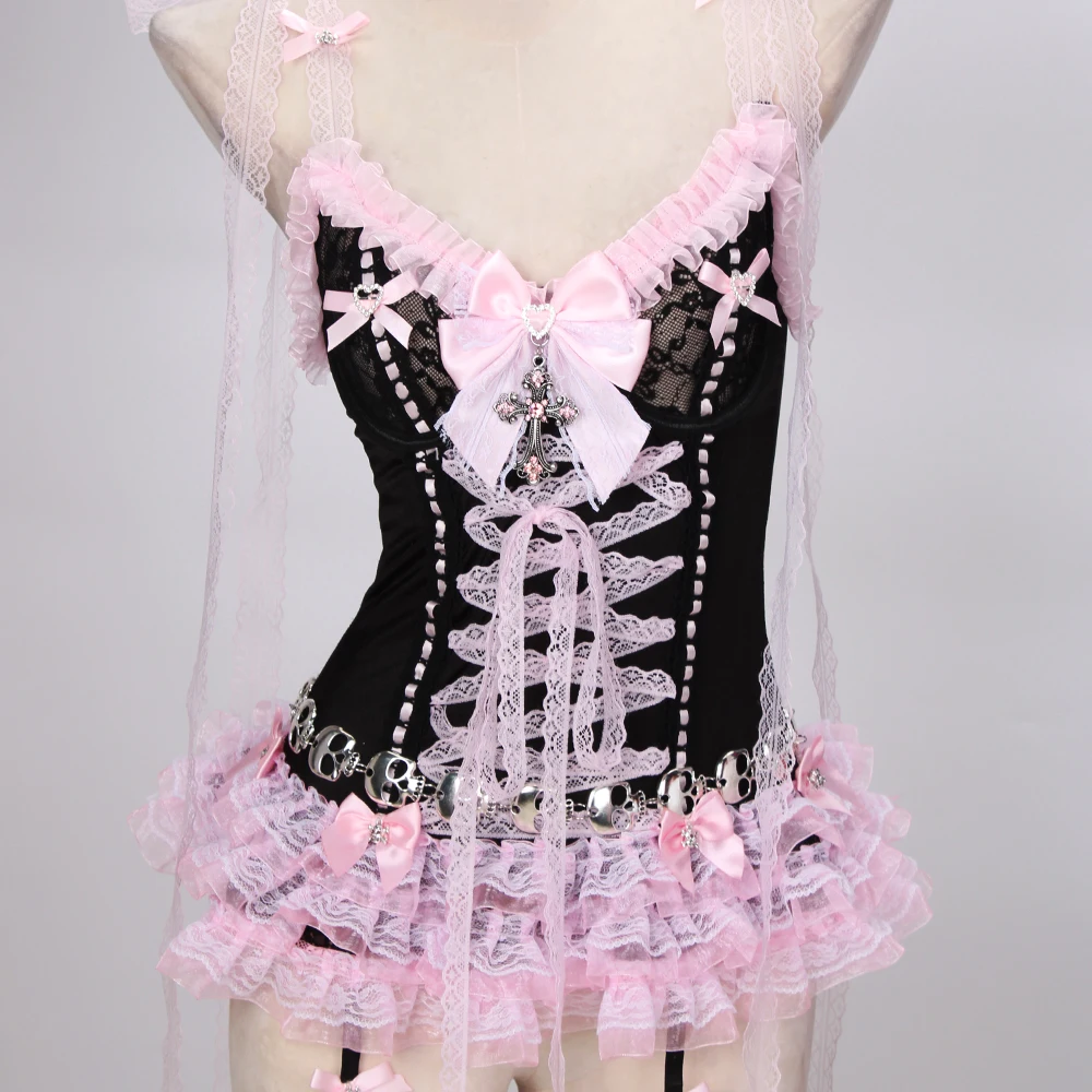 Pastel Goth Y2K Pink Tops for Women Gothic Punk Rock Vkei Grunge Emo Gyaru Corset Gothic Lolita Clothing 2000s 90s Scene Core