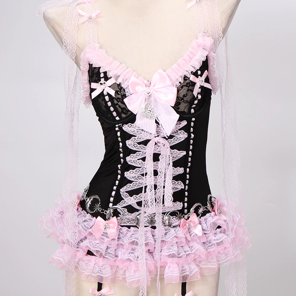Pastel Goth Y2K Pink Tops for Women Gothic Punk Rock Vkei Grunge Emo Gyaru Corset Gothic Lolita Clothing 2000s 90s Scene Core