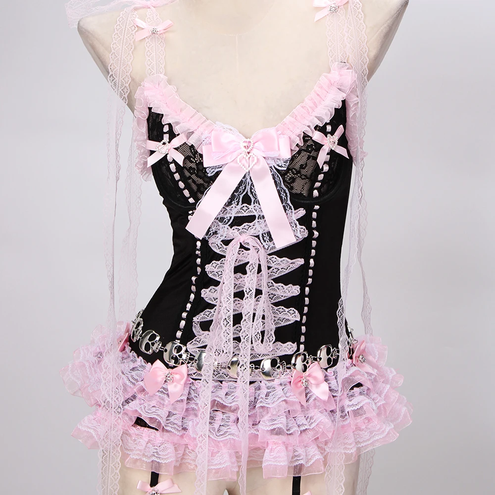 Pastel Goth Y2K Pink Tops for Women Gothic Punk Rock Vkei Grunge Emo Gyaru Corset Gothic Lolita Clothing 2000s 90s Scene Core