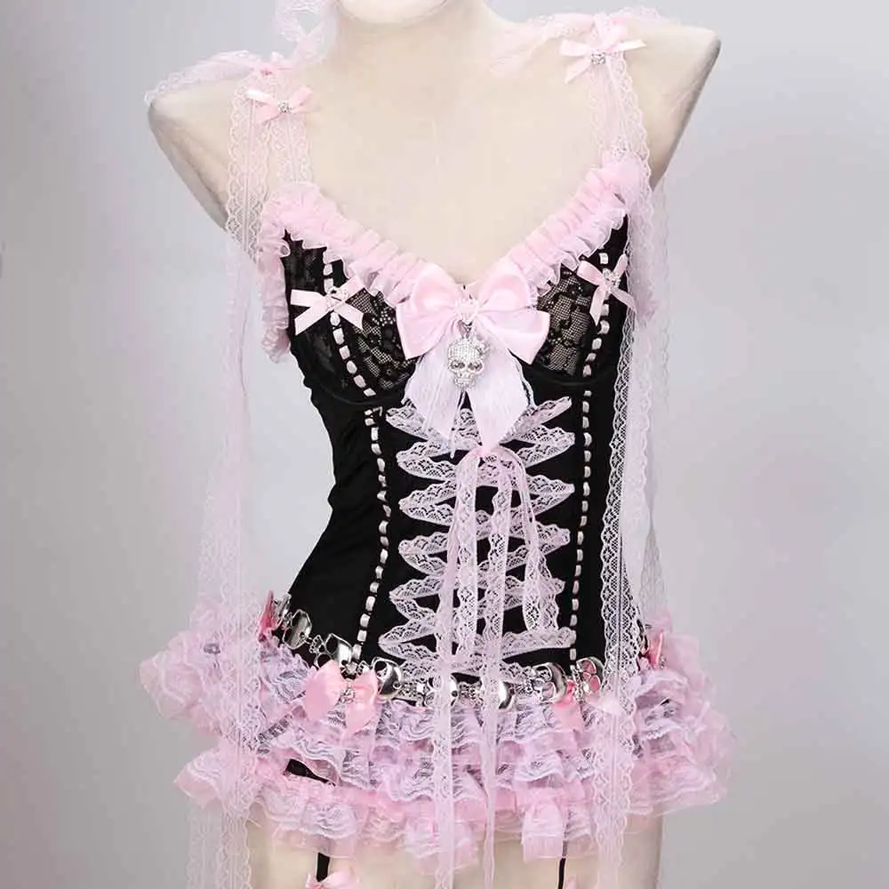Pastel Goth Y2K Pink Tops for Women Gothic Punk Rock Vkei Grunge Emo Gyaru Corset Gothic Lolita Clothing 2000s 90s Scene Core