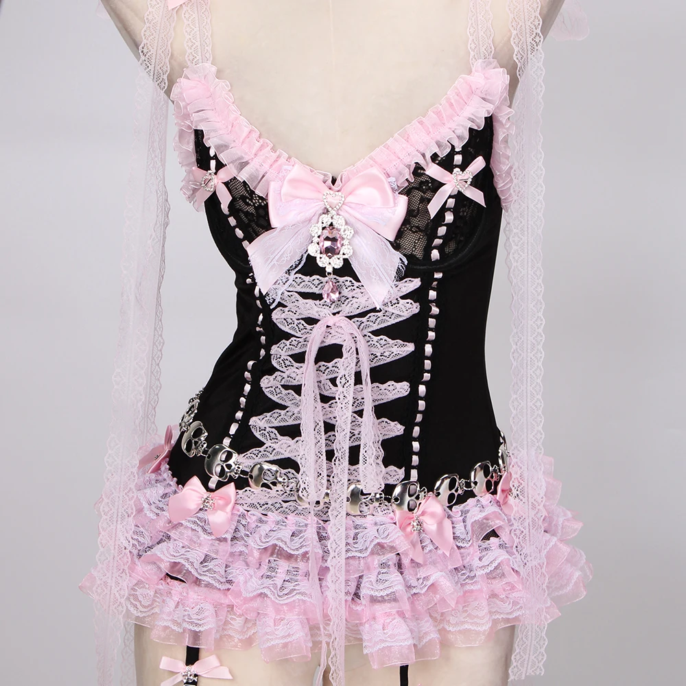 Pastel Goth Y2K Pink Tops for Women Gothic Punk Rock Vkei Grunge Emo Gyaru Corset Gothic Lolita Clothing 2000s 90s Scene Core