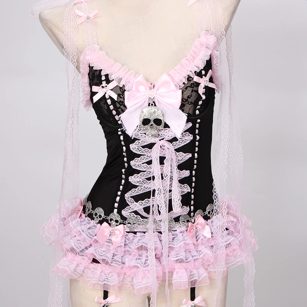 Pastel Goth Y2K Pink Tops for Women Gothic Punk Rock Vkei Grunge Emo Gyaru Corset Gothic Lolita Clothing 2000s 90s Scene Core