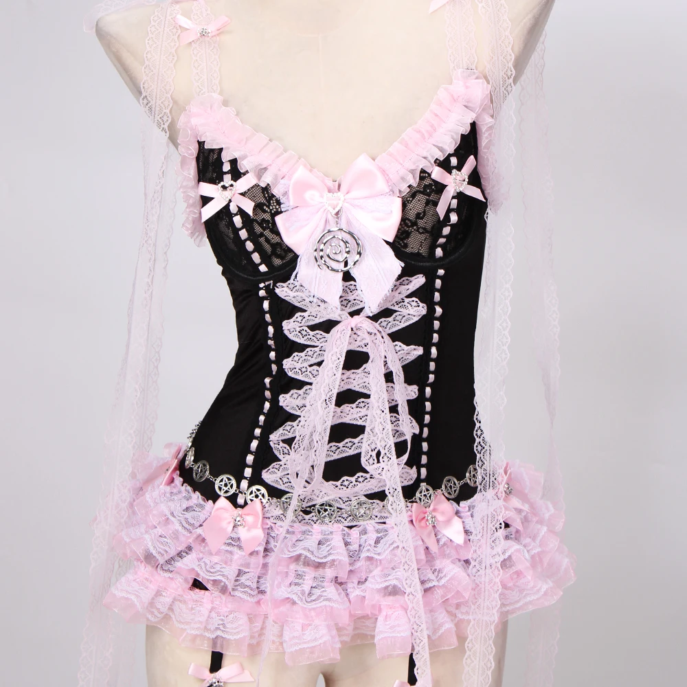 Pastel Goth Y2K Pink Tops for Women Gothic Punk Rock Vkei Grunge Emo Gyaru Corset Gothic Lolita Clothing 2000s 90s Scene Core