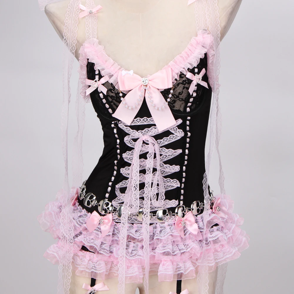 Pastel Goth Y2K Pink Tops for Women Gothic Punk Rock Vkei Grunge Emo Gyaru Corset Gothic Lolita Clothing 2000s 90s Scene Core