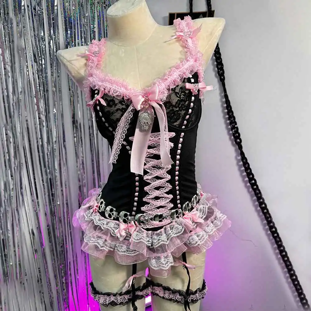 Pastel Goth Y2K Pink Tops for Women Gothic Punk Rock Vkei Grunge Emo Gyaru Corset Gothic Lolita Clothing 2000s 90s Scene Core