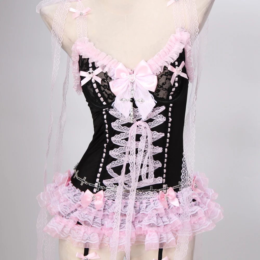 Pastel Goth Y2K Pink Tops for Women Gothic Punk Rock Vkei Grunge Emo Gyaru Corset Gothic Lolita Clothing 2000s 90s Scene Core