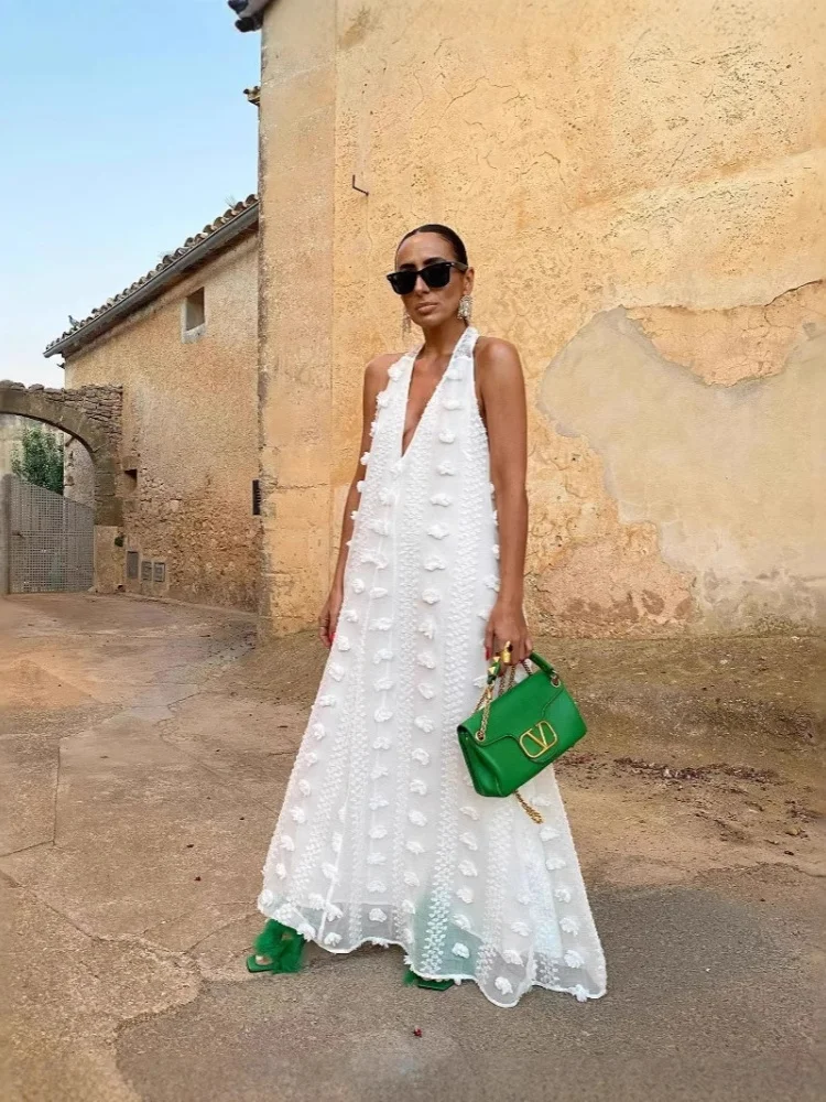 Wmstar Long Dresses Women Wholesale Deep V Neck Solid Loose Sleeveless New in Summer Holiday Floral Dress Drop Shopping 2025