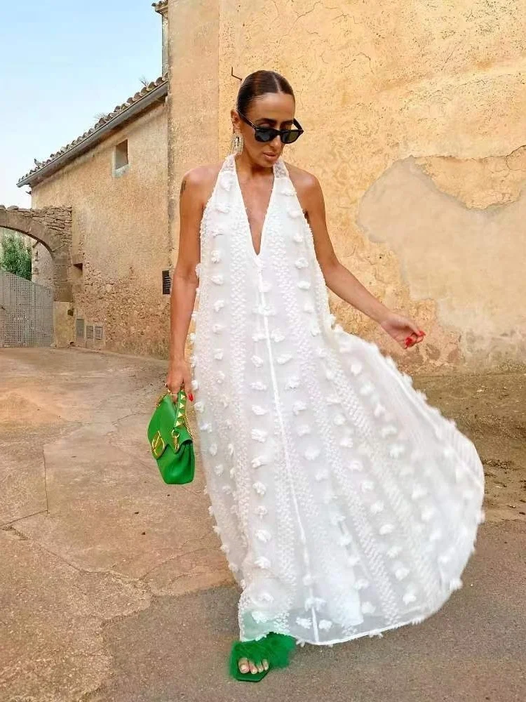 Wmstar Long Dresses Women Wholesale Deep V Neck Solid Loose Sleeveless New in Summer Holiday Floral Dress Drop Shopping 2025
