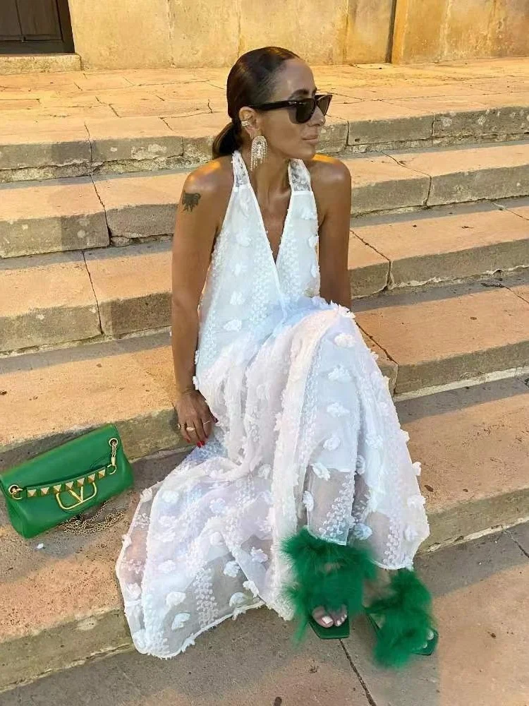 Wmstar Long Dresses Women Wholesale Deep V Neck Solid Loose Sleeveless New in Summer Holiday Floral Dress Drop Shopping 2025