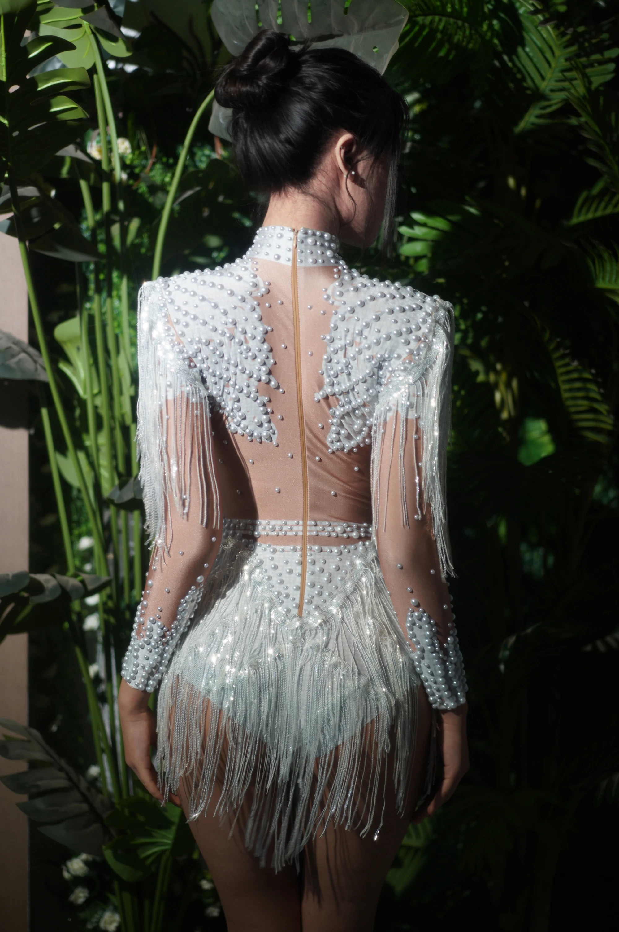 2025 New Arrival Sparkly Rhinestone Sequin Tassel Stretch Bodysuits Women Birthday Party Nightclub Dj Stage Performance Costume