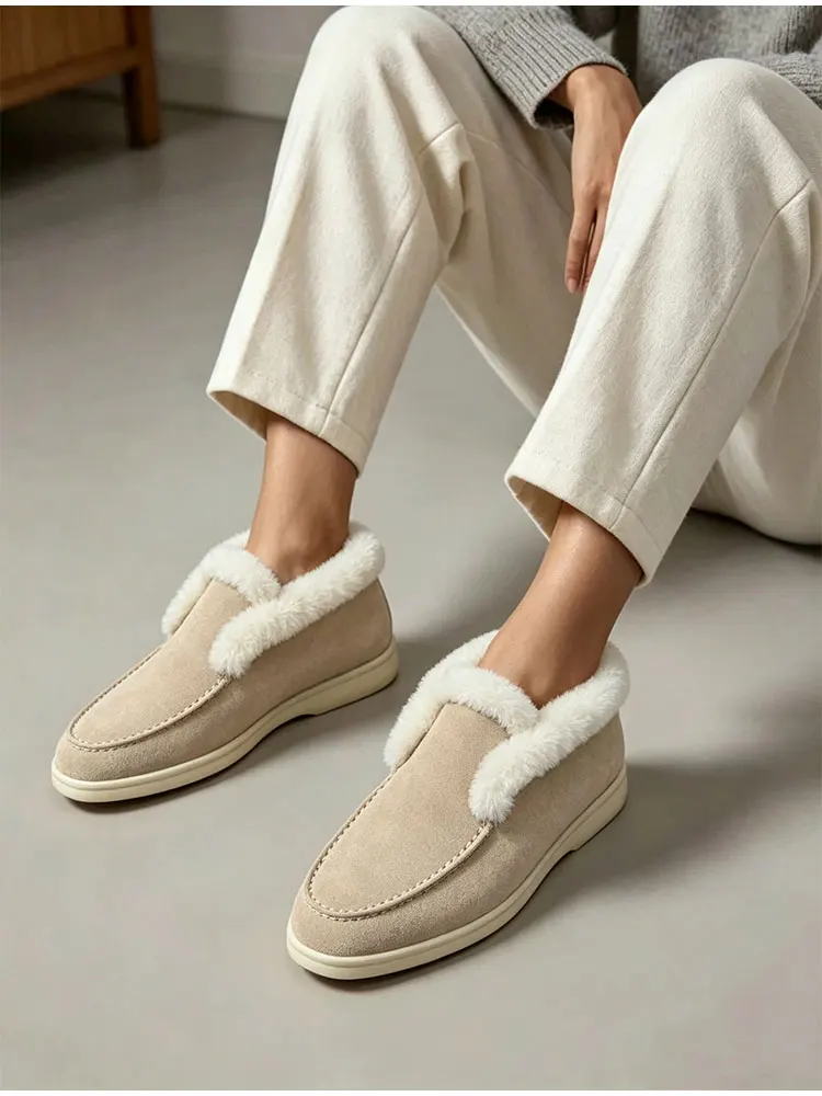 Fur Loafers Flat Shoes Women's Suede Slippers 2026 Quality Casual Shoes Women's Winter Wool Snow Boots