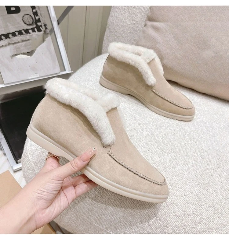 Fur Loafers Flat Shoes Women's Suede Slippers 2026 Quality Casual Shoes Women's Winter Wool Snow Boots
