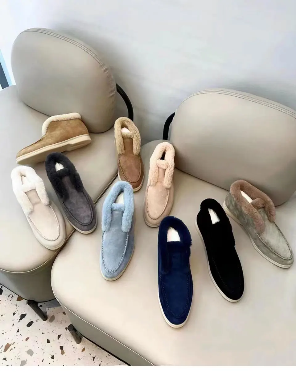 Fur Loafers Flat Shoes Women's Suede Slippers 2026 Quality Casual Shoes Women's Winter Wool Snow Boots