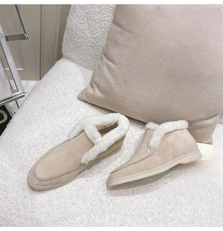 Fur Loafers Flat Shoes Women's Suede Slippers 2026 Quality Casual Shoes Women's Winter Wool Snow Boots