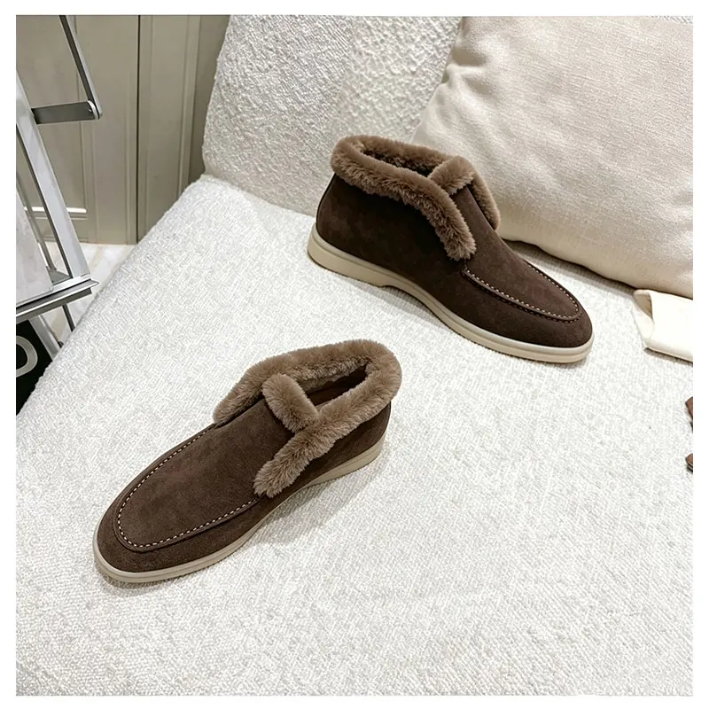 Fur Loafers Flat Shoes Women's Suede Slippers 2026 Quality Casual Shoes Women's Winter Wool Snow Boots