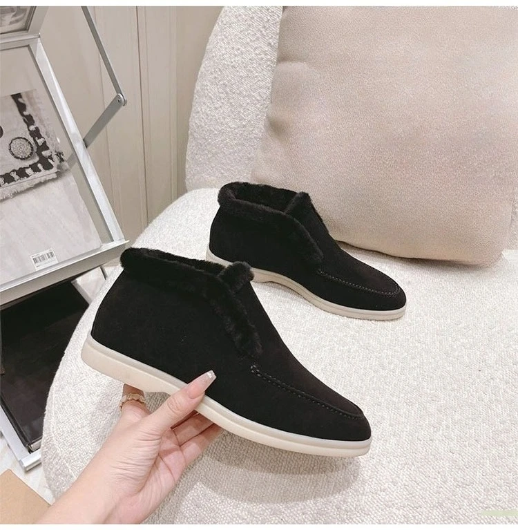 Fur Loafers Flat Shoes Women's Suede Slippers 2026 Quality Casual Shoes Women's Winter Wool Snow Boots