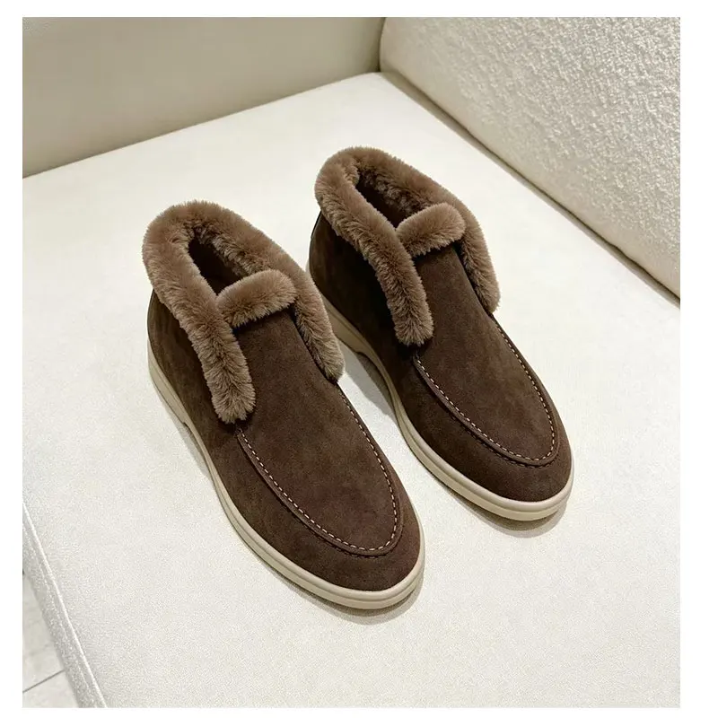Fur Loafers Flat Shoes Women's Suede Slippers 2026 Quality Casual Shoes Women's Winter Wool Snow Boots