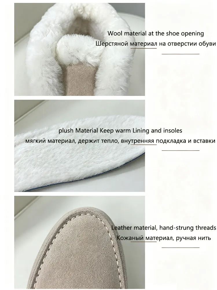Fur Loafers Flat Shoes Women's Suede Slippers 2026 Quality Casual Shoes Women's Winter Wool Snow Boots