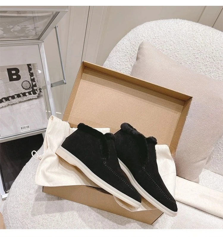 Fur Loafers Flat Shoes Women's Suede Slippers 2026 Quality Casual Shoes Women's Winter Wool Snow Boots