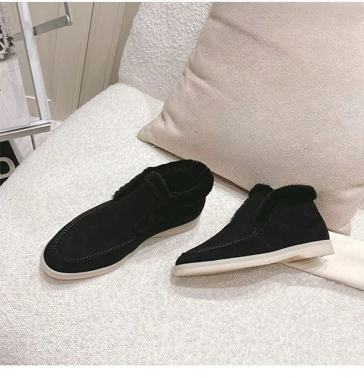 Fur Loafers Flat Shoes Women's Suede Slippers 2026 Quality Casual Shoes Women's Winter Wool Snow Boots
