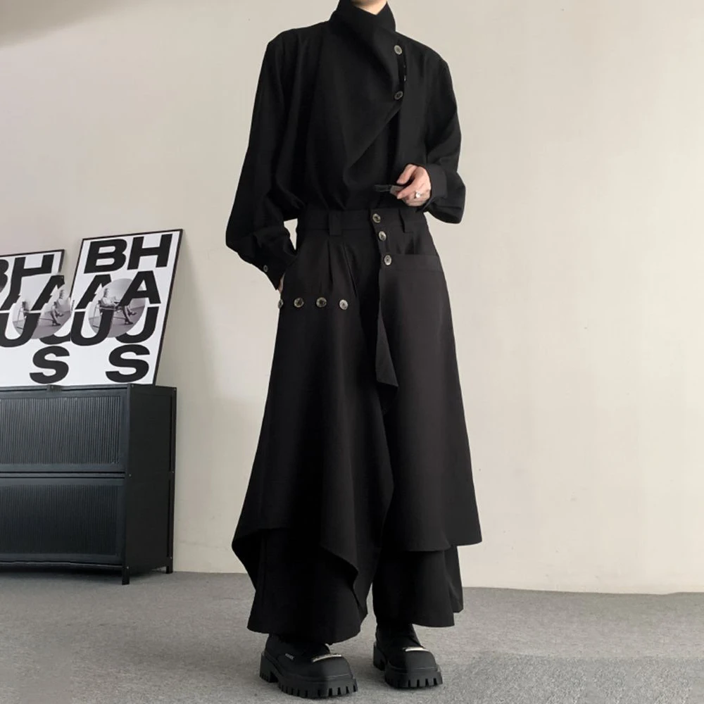 Men Culottes Irregular Layered Samurai Pants Hakama Streetwear Fashion Versatile Trend Casual Wide-Leg Pants Men'S Clothing 2024