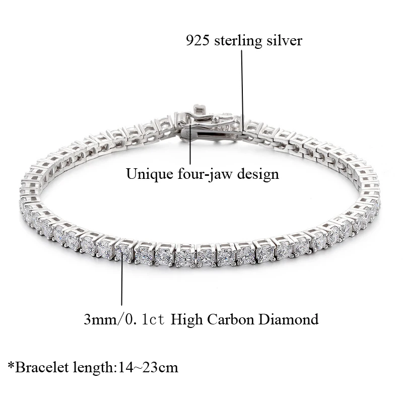 OEVAS 3mm High Carbon Diamond Tennis Bracelet S925 Sterling Silver Plated 18K Gold Lab Diamond Bracelet Fine Jewelry Wholesale
