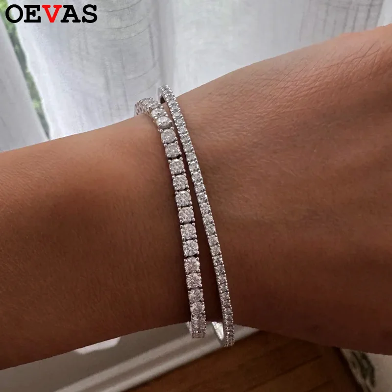 OEVAS 3mm High Carbon Diamond Tennis Bracelet S925 Sterling Silver Plated 18K Gold Lab Diamond Bracelet Fine Jewelry Wholesale