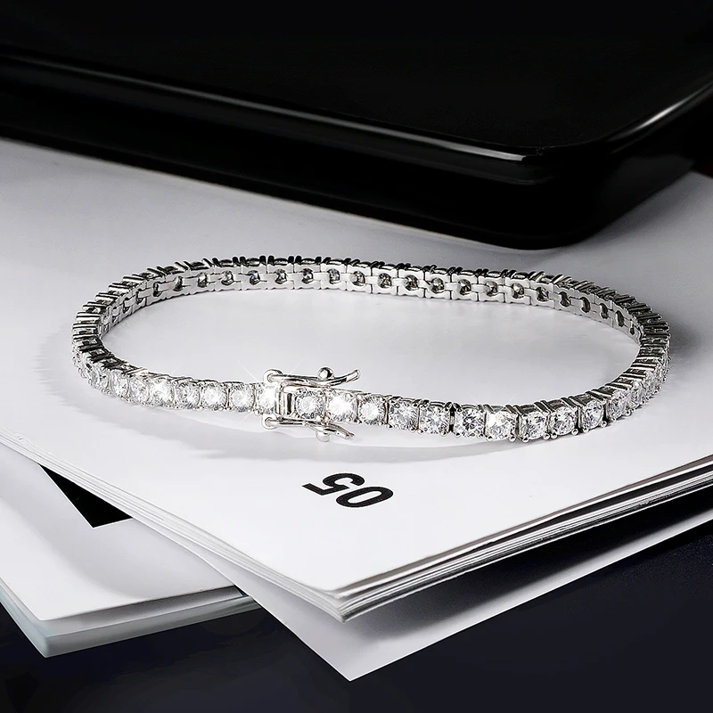 OEVAS 3mm High Carbon Diamond Tennis Bracelet S925 Sterling Silver Plated 18K Gold Lab Diamond Bracelet Fine Jewelry Wholesale
