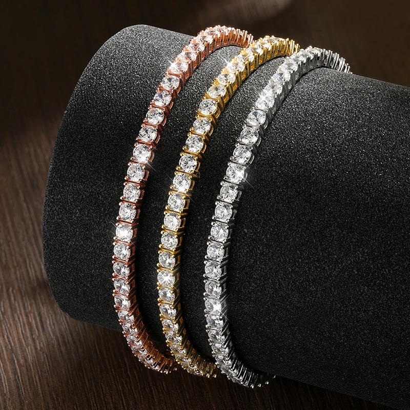 OEVAS 3mm High Carbon Diamond Tennis Bracelet S925 Sterling Silver Plated 18K Gold Lab Diamond Bracelet Fine Jewelry Wholesale