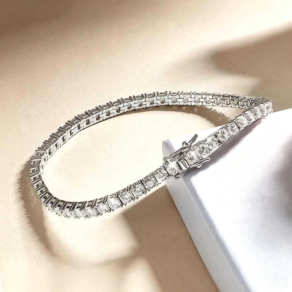 OEVAS 3mm High Carbon Diamond Tennis Bracelet S925 Sterling Silver Plated 18K Gold Lab Diamond Bracelet Fine Jewelry Wholesale