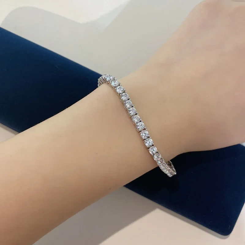 OEVAS 3mm High Carbon Diamond Tennis Bracelet S925 Sterling Silver Plated 18K Gold Lab Diamond Bracelet Fine Jewelry Wholesale