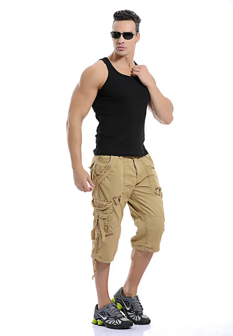 Summer Pure Cotton Men's Cropped Pants Oversized Casual Shorts Multi Pocket Tooling Capri Pants Men Cargo Pant AF5820