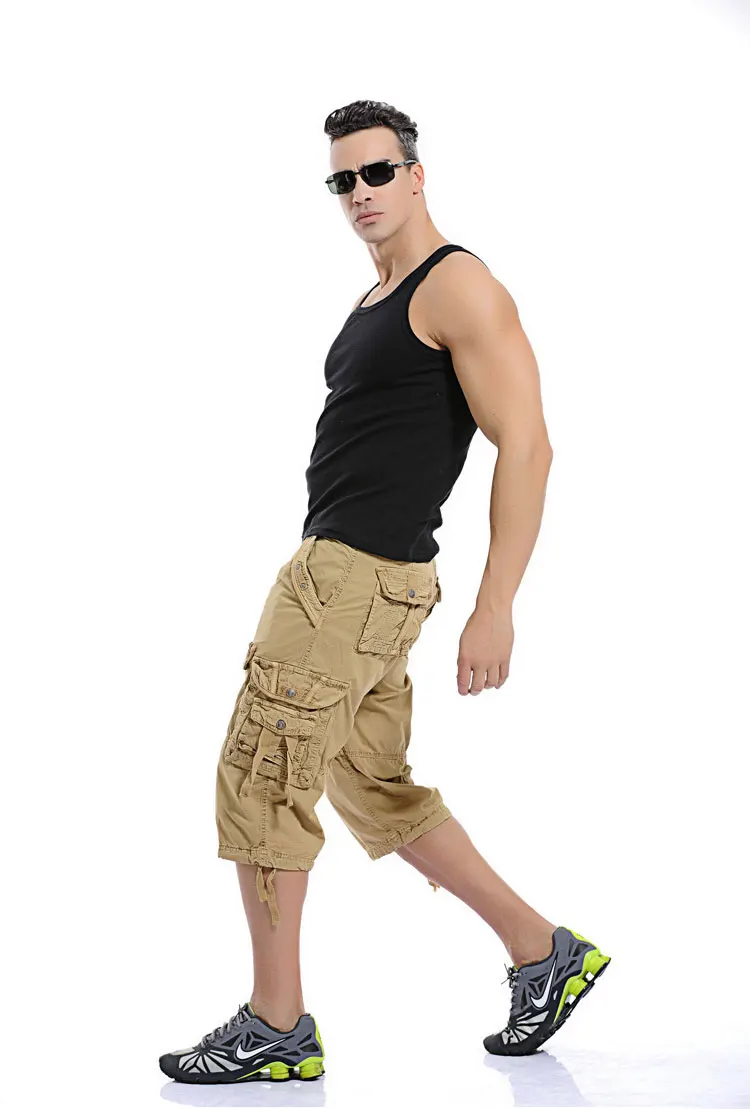 Summer Pure Cotton Men's Cropped Pants Oversized Casual Shorts Multi Pocket Tooling Capri Pants Men Cargo Pant AF5820