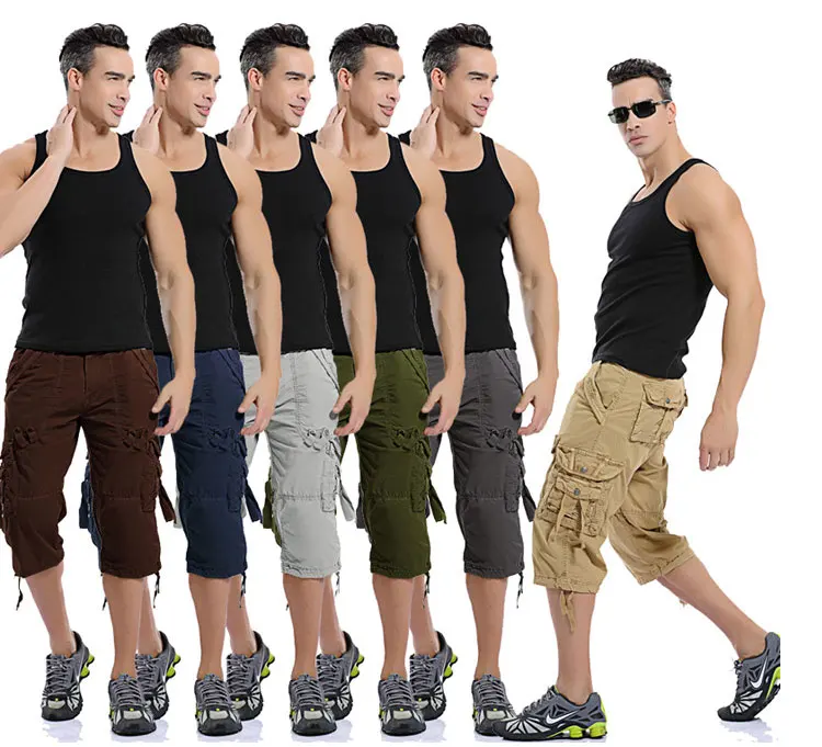Summer Pure Cotton Men's Cropped Pants Oversized Casual Shorts Multi Pocket Tooling Capri Pants Men Cargo Pant AF5820