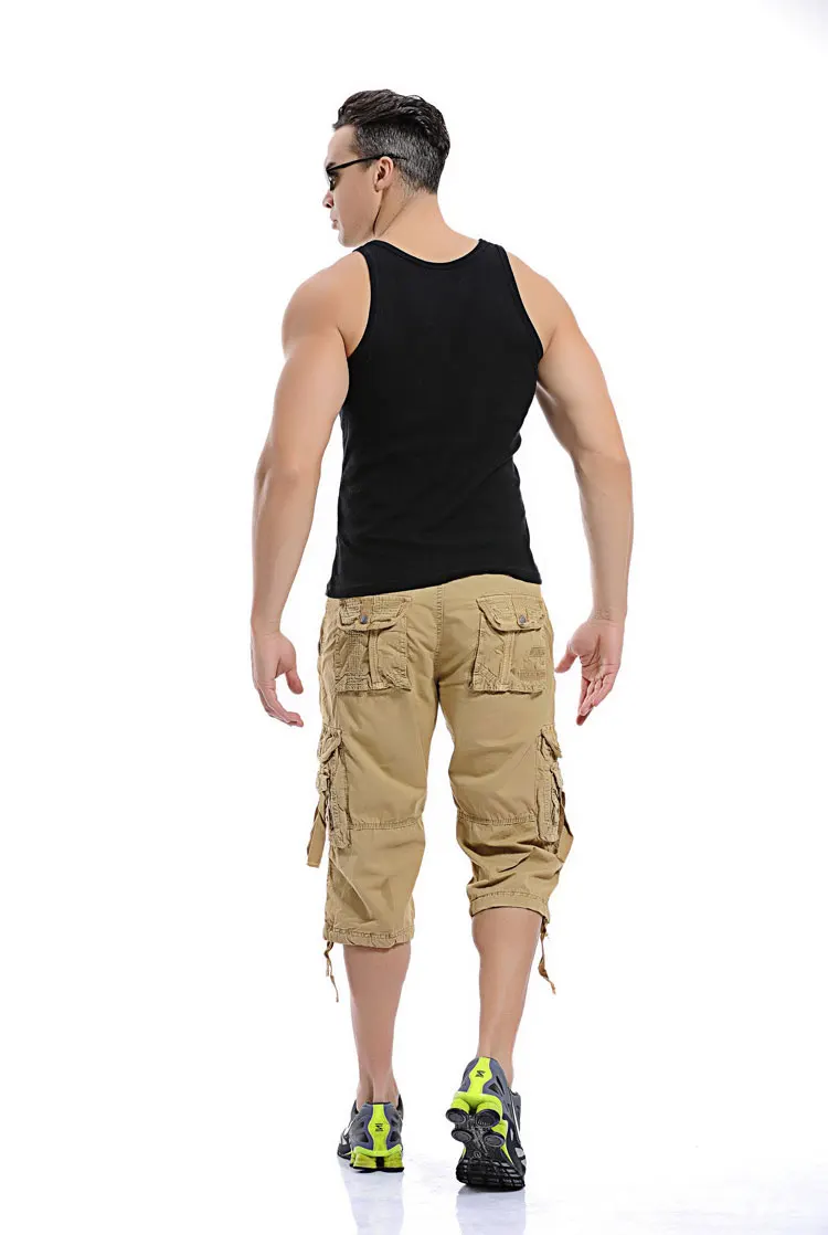 Summer Pure Cotton Men's Cropped Pants Oversized Casual Shorts Multi Pocket Tooling Capri Pants Men Cargo Pant AF5820
