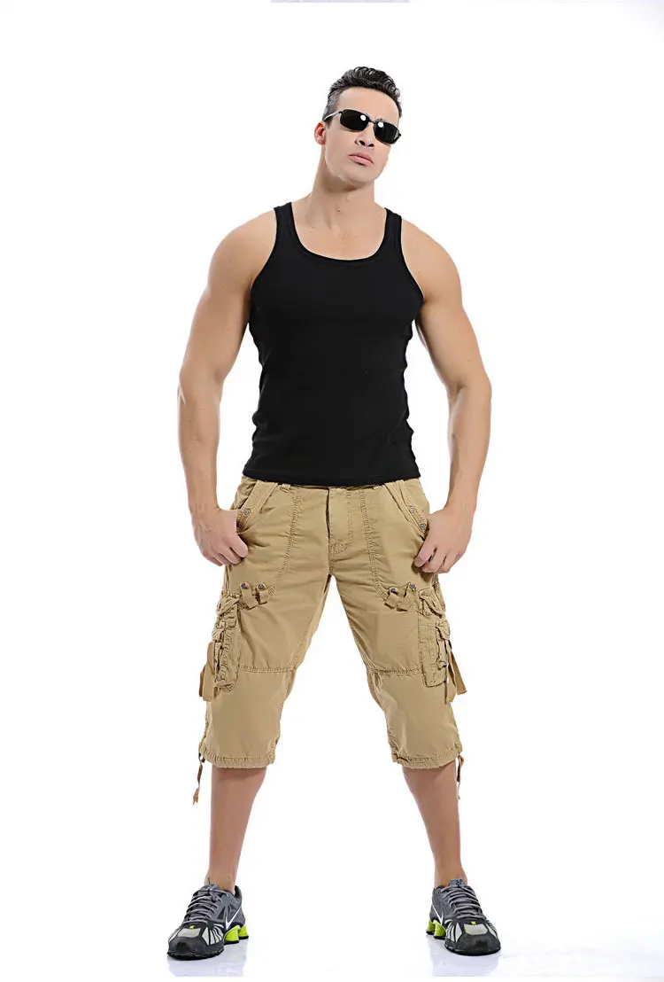 Summer Pure Cotton Men's Cropped Pants Oversized Casual Shorts Multi Pocket Tooling Capri Pants Men Cargo Pant AF5820