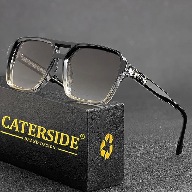 CATERSIDE Retro Punk Sunglasses Men Square Frame Flat Top Double Bridge High Quality Sun Glasses for Women Party Festival Gifts