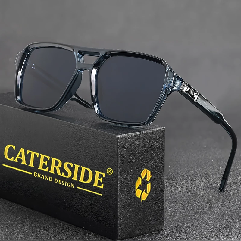 CATERSIDE Retro Punk Sunglasses Men Square Frame Flat Top Double Bridge High Quality Sun Glasses for Women Party Festival Gifts