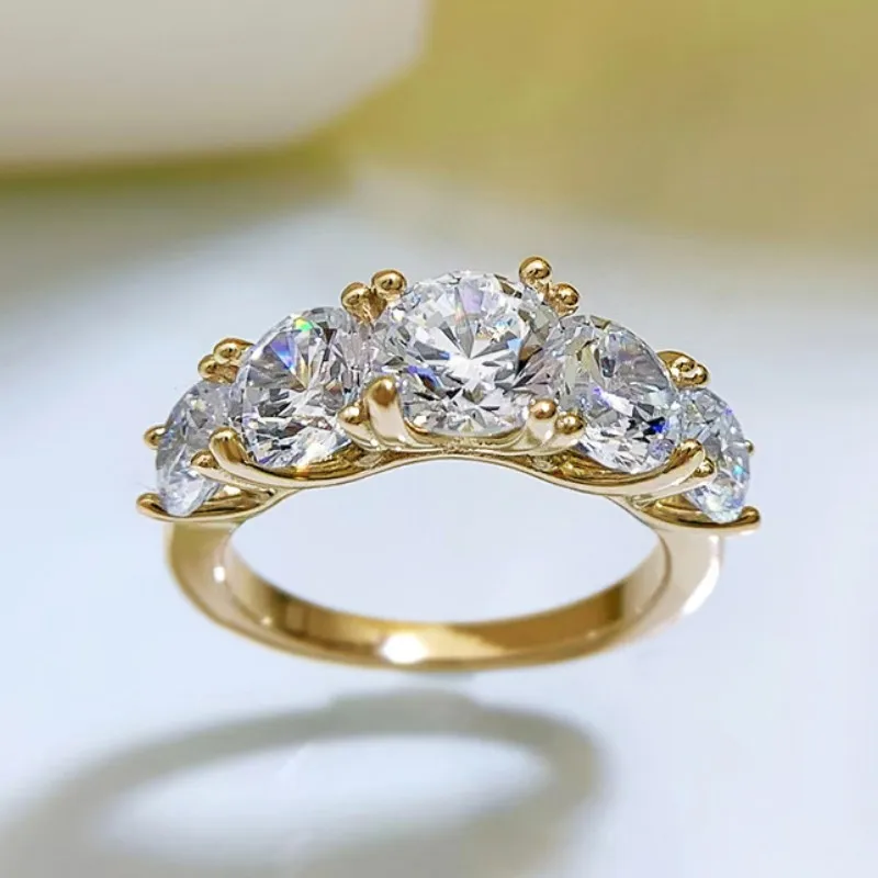 IOGOU Luxury 3.6CTTW All Moissanite Wedding Ring 5 Stone Sparkling Diamond Engagement Band 925 Sterling Silver Jewelry for Women