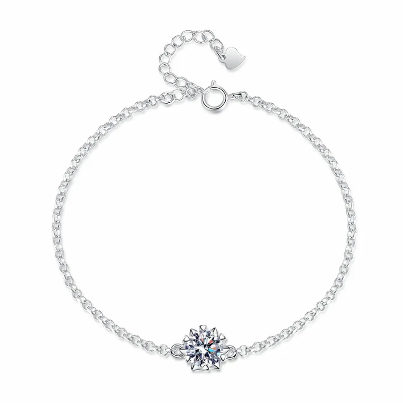 Smyoue 1CT 6.5mm Zircon/moissanite Bracelets for Women Classic Adjustable Chain Lab Diamond 100% 925 Sterling Silver Jewelry